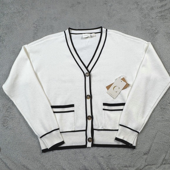 Cyrus Sweaters - NWT Cyrus Cardigan Sweater Women Large Bone White Black V-Neck Button Front